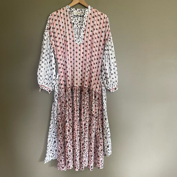 Ulla Johnson Selvi Printed Cotton Gauze Midi Dress Size 0 Pink White Floral Boho - Picture 5 of 16